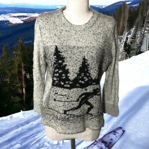 J. Crew Ski Sweater Merino Wool skiing skier graphic design novelty M